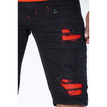 Load image into Gallery viewer, M970 Galveston Biker Shredded Shorts - Black-Red