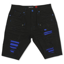 Load image into Gallery viewer, M970 Galveston Biker Shredded Shorts - Black-Royal