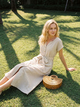 Load image into Gallery viewer, 100% Linen Plaid Detachable Tie-Belt Button-Front Maxi Dress LARISSA