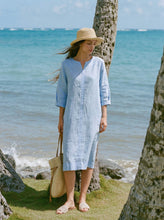 Load image into Gallery viewer, 100% Linen Split-Neck Patch-Pocket Midi Dress KALINA