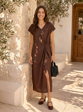 Load image into Gallery viewer, 100% Linen Twist-Waist Slit Maxi Dress LYNETTE