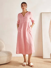 Load image into Gallery viewer, 100% Linen Loose Fit Button Waist Gathered Maxi Dress LUNA