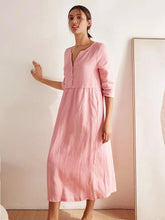 Load image into Gallery viewer, 100% Linen Loose Fit Button Waist Gathered Maxi Dress LUNA