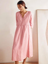 Load image into Gallery viewer, 100% Linen Loose Fit Button Waist Gathered Maxi Dress LUNA