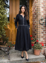 Load image into Gallery viewer, Linen-Lyocell Contrast Trim Gathered Maxi Dress NYX