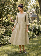 Load image into Gallery viewer, 100% Linen Shirred Waistline Patch Pocket Maxi Dress MARCELLA