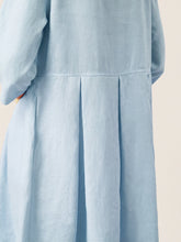 Load image into Gallery viewer, 100% Linen Crescent Neck Decorative Button Waist Pleated Maxi Dress GWENYTH