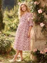 Load image into Gallery viewer, Linen Paisley Pintucked Ruffle-Cuff Maxi Dress MAELYN