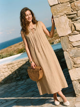 Load image into Gallery viewer, 100% Linen Sleeveless Tie-Neck Pintucked Maxi Dress MILLICENT