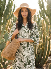 Load image into Gallery viewer, Linen Palm Print Camp Collar Relaxed Maxi Shirt Dress MINERVA