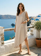 Load image into Gallery viewer, Linen Asymmetric Drawstring Maxi Dress NADIA