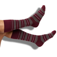 Load image into Gallery viewer, Maroon Triple Stripe Dress Socks