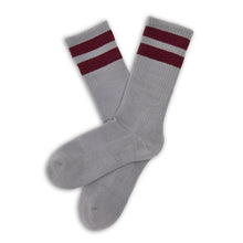 Load image into Gallery viewer, Gray Maroon Retro Stripe Casual Crew Socks