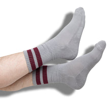 Load image into Gallery viewer, Gray Maroon Retro Stripe Casual Crew Socks