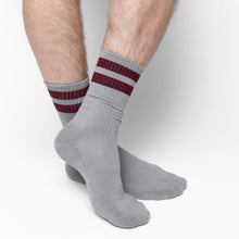 Load image into Gallery viewer, Gray Maroon Retro Stripe Casual Crew Socks