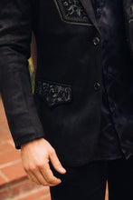 Load image into Gallery viewer, Men's Black Embroidered Faux-Suede Blazer