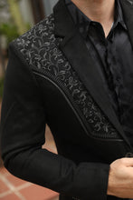 Load image into Gallery viewer, Men's Black Embroidered Faux-Suede Blazer