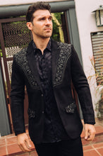 Load image into Gallery viewer, Men's Black Embroidered Faux-Suede Blazer