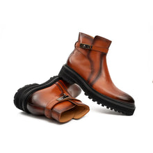 Load image into Gallery viewer, Men's Brown Calfskin Buckle Chelsea Boots