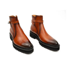 Load image into Gallery viewer, Men's Brown Calfskin Buckle Chelsea Boots