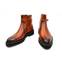 Load image into Gallery viewer, Men's Brown Calfskin Buckle Chelsea Boots