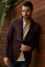 Load image into Gallery viewer, Men's Dark Brown Embroidered Faux-Suede Blazer