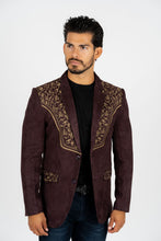 Load image into Gallery viewer, Men's Dark Brown Embroidered Faux-Suede Blazer