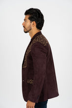 Load image into Gallery viewer, Men's Dark Brown Embroidered Faux-Suede Blazer