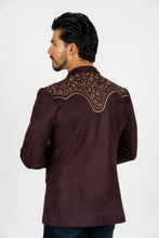 Load image into Gallery viewer, Men's Dark Brown Embroidered Faux-Suede Blazer