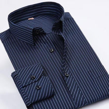 Load image into Gallery viewer, Men's Dark Blue Striped Dress Shirt - Multiple Sizes