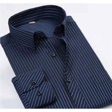 Load image into Gallery viewer, Men's Dark Blue Striped Dress Shirt - Multiple Sizes