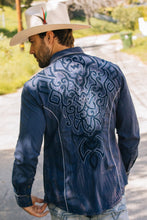 Load image into Gallery viewer, Mens Vintage Washed 2-tone Embroidery Modern Fit Stretch Shirt