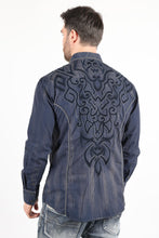 Load image into Gallery viewer, Mens Vintage Washed 2-tone Embroidery Modern Fit Stretch Shirt