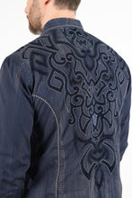 Load image into Gallery viewer, Mens Vintage Washed 2-tone Embroidery Modern Fit Stretch Shirt
