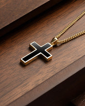 Load image into Gallery viewer, Stone Cross Pendant - 14K Gold Onyx