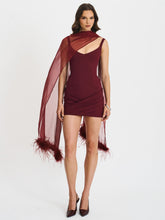 Load image into Gallery viewer, Tori Wine Red Pleated Mini Dress with Chiffon Scarf