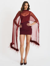 Load image into Gallery viewer, Tori Wine Red Pleated Mini Dress with Chiffon Scarf