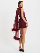 Load image into Gallery viewer, Tori Wine Red Pleated Mini Dress with Chiffon Scarf