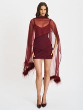 Load image into Gallery viewer, Tori Wine Red Pleated Mini Dress with Chiffon Scarf