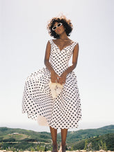 Load image into Gallery viewer, Rahma Polka Dot Drop Waist Midi Cotton Poplin Dress