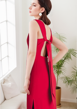Load image into Gallery viewer, Modern bateau neckline hallowed back pencil skirt Stretchable satin prom dress