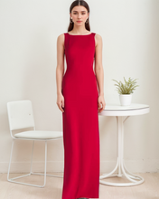 Load image into Gallery viewer, Modern bateau neckline hallowed back pencil skirt Stretchable satin prom dress