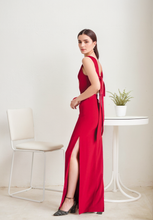 Load image into Gallery viewer, Modern bateau neckline hallowed back pencil skirt Stretchable satin prom dress