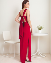 Load image into Gallery viewer, Modern bateau neckline hallowed back pencil skirt Stretchable satin prom dress
