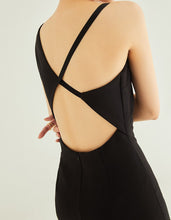 Load image into Gallery viewer, Asymmetrical geometric concept hallowed back pencil skirt satin prom dress