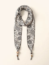 Load image into Gallery viewer, Multi-Functional Floral Satin Scarf With Jade Bead Accents