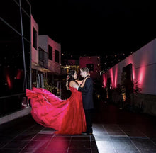 Load image into Gallery viewer, Mysteria - Ruby red deep V-neck lace soft tulle prom dress colored wedding dress