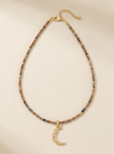 Load image into Gallery viewer, Handmade Natural Stone Beaded Necklace with Moon Pendant