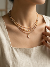 Load image into Gallery viewer, Handmade Natural Stone Beaded Necklace with Moon Pendant