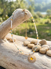 Load image into Gallery viewer, Natural Stone Beaded Necklace with Sun Pendant